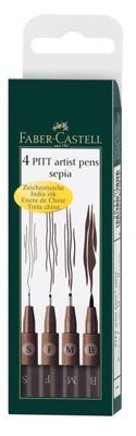 Faber Castell Tekenstift Pitt Artist Pen - 4-delig etui - donker sepia