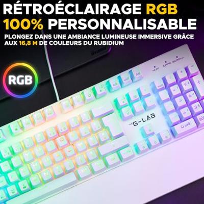 The G-Lab - Keyz Rubidium wit – mechanisch toetsenbord USB, AZERTY, RGB 100% aanpasbaar, anti-ghosting, polssteun – wit gamer-toetsenbord, Switch Red verwisselbaar – PC, PS4, PS5, Xbox – nieuw