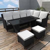 vidaXL 4-delige Loungeset met kussens poly rattan zwart - thumbnail