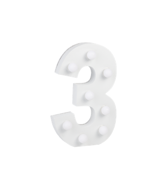 Cijfer 3 met licht hoogte 17 cm breedte 11 cm Cijfer 3 met licht hoogte 17 cm breedte 11 cm