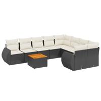 9-delige Loungeset met kussens poly rattan zwart - thumbnail