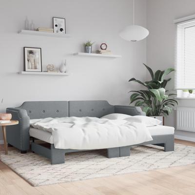 Slaapbank met onderschuifbed 90x200 cm stof lichtgrijs