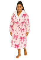 Dames badjas met roze stikken en hartjes - capuchon-s/m - thumbnail