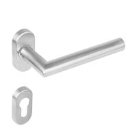 Intersteel Deurkruk Jura hoek 90° op ovaal rozet dubbel geveerd met profielcilinderrozetten - RVS - thumbnail