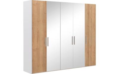 Goossens Kledingkast Easy Storage Ddk, Kledingkast 253 cm breed, 220 cm hoog, 2x draaideur en 3x spiegel draaideur midden