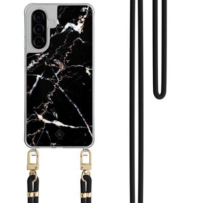 Samsung Galaxy A56 hoesje met zwart koord - Marmer zwart Samsung Galaxy A56 hoesje met zwart koord - Marmer zwart