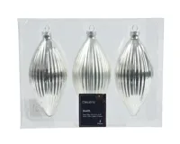 Decoris kerstornament glas olijf 3st Zilver 13cm - thumbnail