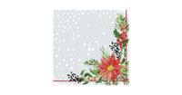 Duni 3-laags tissue servet xmas flowers 33x33cm grijs 20 stuks - thumbnail