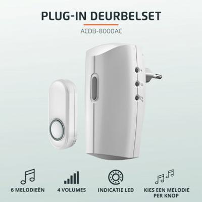 Draadloze deurbel met draadloze drukknopzender,ACDB-8000AC