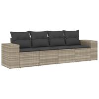 4-delige Loungeset met kussens poly rattan lichtgrijs - thumbnail