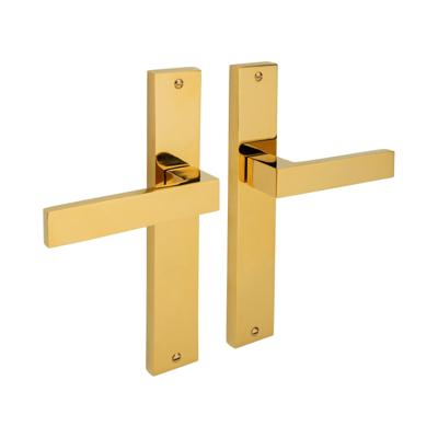 Mooi Deurbeslag Lusso geveerd op schild messing PVD