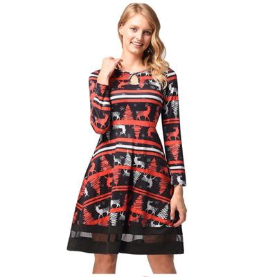 Kerst herten afdrukken patroon lange mouwen gaas jurk grootte: XXL Kerst herten afdrukken patroon lange mouwen gaas jurk grootte: XXL