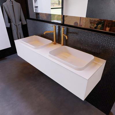 Badkamermeubelset Mondiaz Erin 150 cm met 1 Lade met RIDGE Wastafel Dubbel Talc met 2 kraangaten Greeploos Mat Carrara Badkamermeubelset Mondiaz Erin 150 cm met 1 Lade met RIDGE Wastafel Dubbel Talc met 2 kraangaten Greeploos Mat Carrara