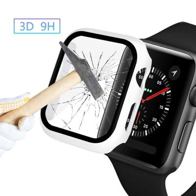 ENKAY Hat-Prince volledige dekking PC Case + gehard glas beschermer voor Apple Watch serie 5/4 44mm (wit)