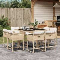 9-delige Tuinset met kussens poly rattan beige - thumbnail