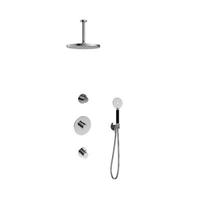 Hotbath Cobber - Inbouw Regendoucheset - Chroom - 2 Stopkranen - Thermostatisch - Plafondbuis 15 cm - Hoofddouche 300 mm - Ronde Handdouche 3 Standen - Waterbesparend