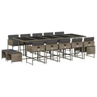 15-delige Tuinset met kussens poly rattan grijs - thumbnail