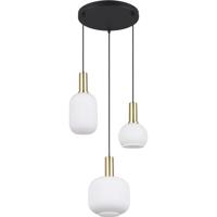 LED Hanglamp - Hangverlichting - Trion Pala - 3x Lichtpunten - E27 Fitting - Wit Glas - Mat Messing - Metaal - thumbnail