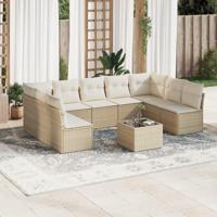 10-delige Loungeset met kussens poly rattan beige - thumbnail