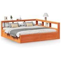 Bed met boekenkast zonder matras grenenhout wasbruin 200x200 cm - thumbnail