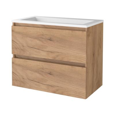 Badmeubelset BWS Salt 80x46cm Greeploos 2 Lades Met Wastafel Acryl Whisky Oak