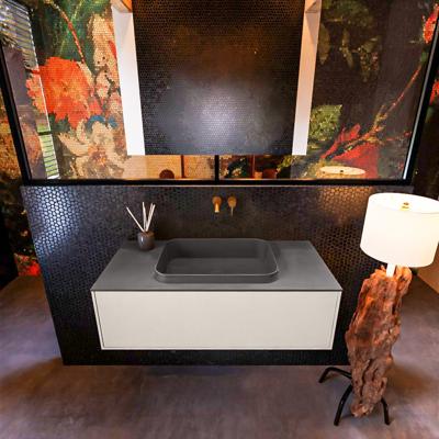 Badkamermeubelset Mondiaz Erin 100 cm met 1 Lade met RIDGE Wastafel Midden Dark grey Zonder Kraangaten Greeploos Mat Linen