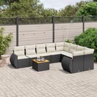 9-delige Loungeset met kussens poly rattan zwart - thumbnail