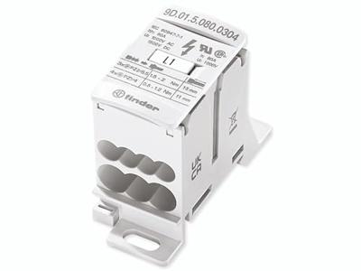 Finder 9D.01.5.080.0304 Verdeler Wit 7-polig 6 mm² 80 A 1000 V/AC, 1500 V/DC Geleidertype: L, N, PE Finder 9D.01.5.080.0304 Verdeler Wit 7-polig 6 mm² 80 A 1000 V/AC, 1500 V/DC Geleidertype: L, N, PE