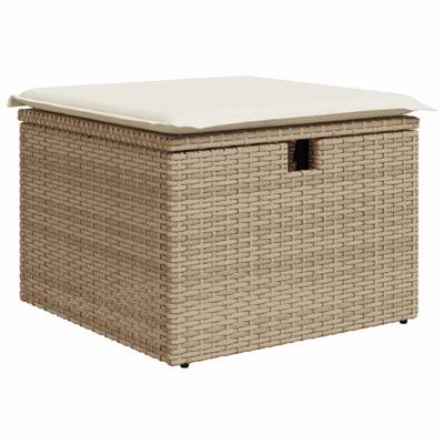 7-delige Loungeset met kussens poly rattan beige - thumbnail