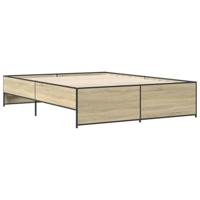 Bedframe bewerkt hout metaal sonoma eikenkleurig 140x200 cm - thumbnail