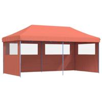 Partytent inklapbaar pop-up met 3 zijwanden terracottakleurig - thumbnail