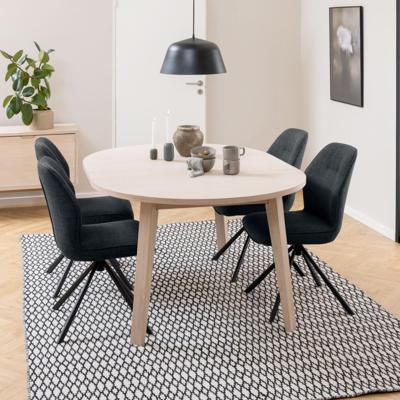 Bendt Uitschuifbare Ronde Eettafel 'Mads' Eiken whitewash, 120-220 x 120cm