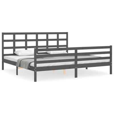 Bedframe met hoofdbord massief hout grijs 200x200 cm