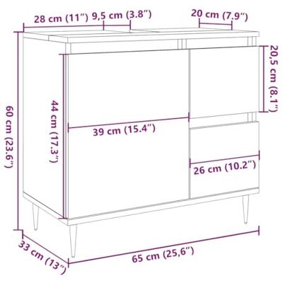 Badkamerkast 65x33x60 cm bewerkt hout oud houtkleurig