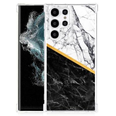 Samsung Galaxy S22 Ultra Anti-Shock Hoesje Marmer Wit Zwart - Origineel Cadeau Man Samsung Galaxy S22 Ultra Anti-Shock Hoesje Marmer Wit Zwart - Origineel Cadeau Man