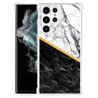 Samsung Galaxy S22 Ultra Anti-Shock Hoesje Marmer Wit Zwart - Origineel Cadeau Man - thumbnail