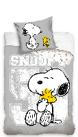 Snoopy dekbedovertrek hug 140 x 200 cm grijs - katoen - thumbnail