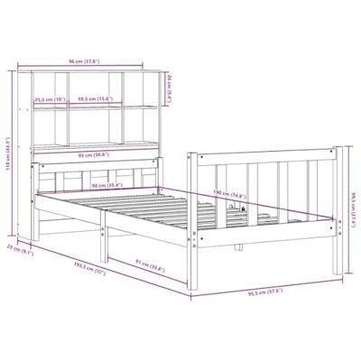 Bed met boekenkast zonder matras massief grenenhout 90x190 cm
