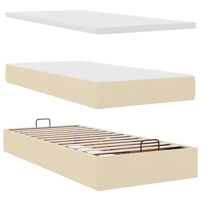 Bed met matras 100x200 cm stof crèmekleurig