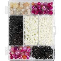 Creativ Company Creatieve box sieraden, agaten, afm 2,6-10 mm, gatgrootte 0,8-1,8 mm, ca. 2740 stuk, beige, zwart, roze, wit parelmoer, 1 doos - thumbnail