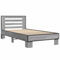 Bedframe bewerkt hout metaal grijs sonoma eiken 150x200 cm - thumbnail