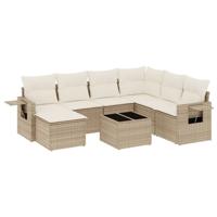 8-delige Loungeset met kussens poly rattan beige - thumbnail