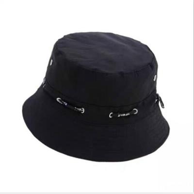 2 stks modieuze verstelbare katoen Bucket Cap schaduw visser hoed met Ontkalven & string (zwart)