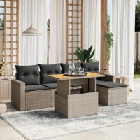 6-delige Loungeset met kussens poly rattan grijs - thumbnail