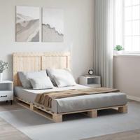 Bedframe met hoofdbord massief grenenhout wit 140x200 cm - thumbnail