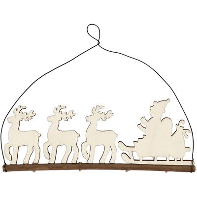 Creativ Company Kerstdecoratie, kerstman met rendier, h: 8 cm, d: 0,5 cm, b: 22 cm, 1 stuk