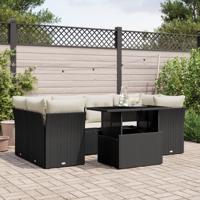 7-delige Loungeset met kussens poly rattan zwart - thumbnail