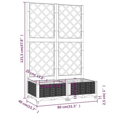 Plantenbak met latwerk 80x40x121,5 cm polypropeen lichtgrijs