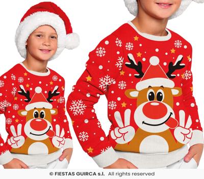 Foute Kerst Sweater Crazy Rendier Rood Kind