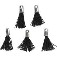 Creativ Company Tassel, l: 10 mm, gatgrootte 1 mm, zwart, 5 stuk/ 1 doos - thumbnail